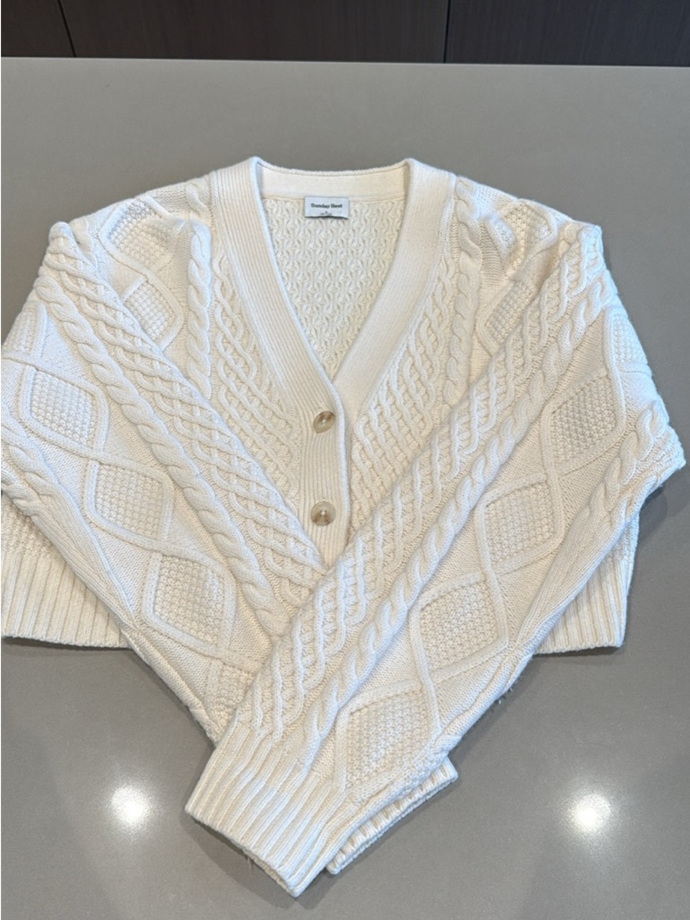 Aritzia Cream Cable-Knit V-Neck Cardigan